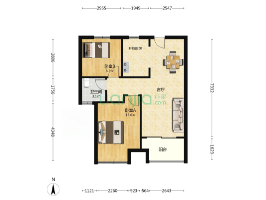 瑞福花园A区 2室1厅1卫 82平方