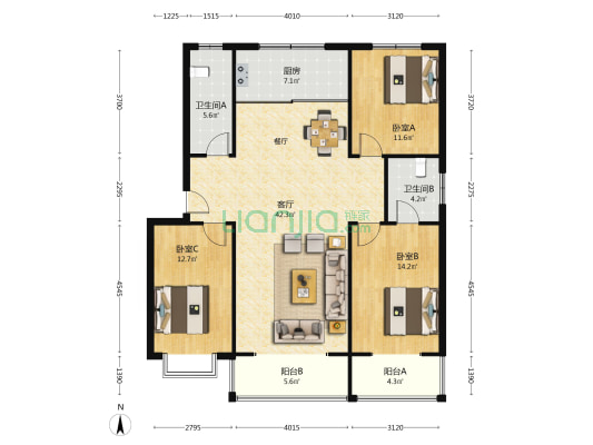镂邸苑小区 3室1厅2卫 139平方