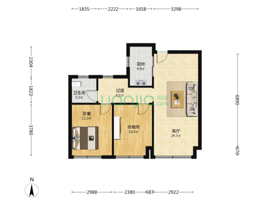 绿城桂语朝阳B区 1室1厅1卫 89平方