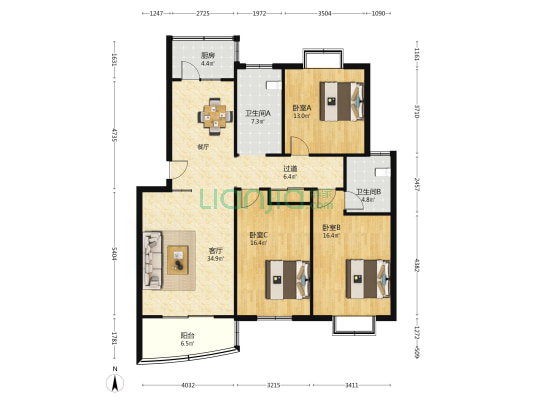 城关信用社家属院 3室1厅2卫 129平方