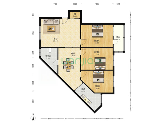 兴隆苑 3室2厅1卫 140平方