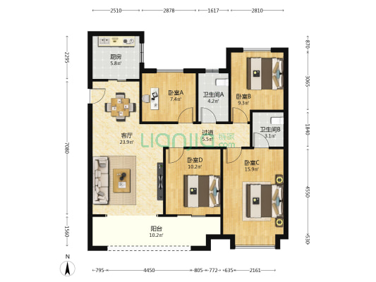 信达雁熙云著澜庭 4室1厅2卫 128平方