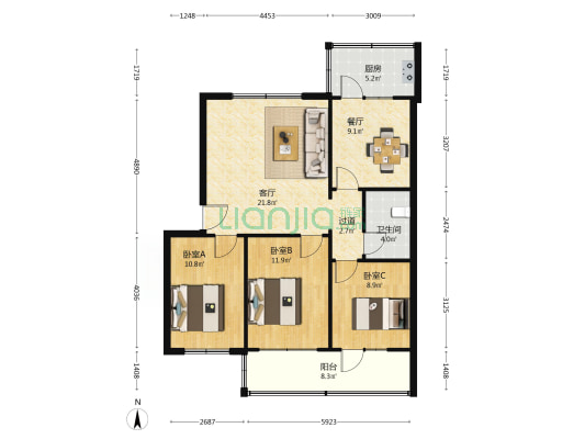 地税小区 3室2厅1卫 102平方