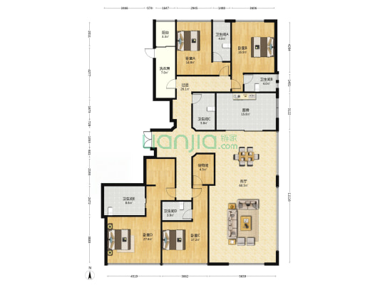 滨江绿城江河鸣翠 4室1厅5卫 304平方