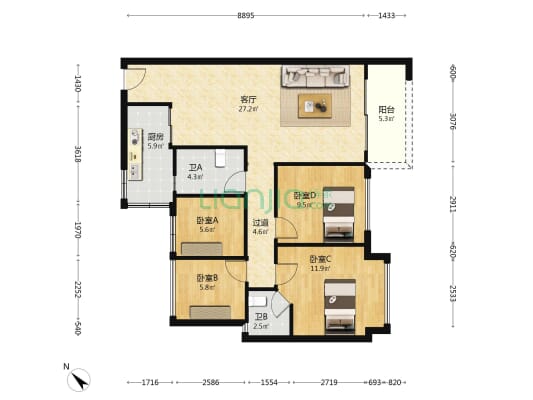 大族云峰二期 4室1厅2卫 101平方