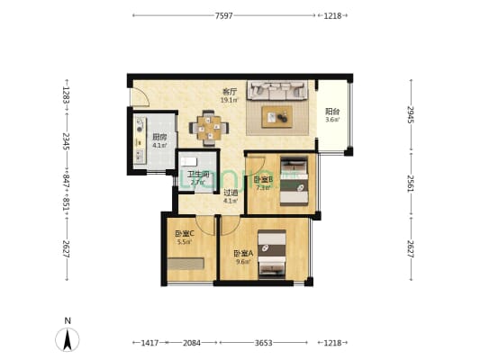 南山悦时光花园 3室1厅1卫 71平方