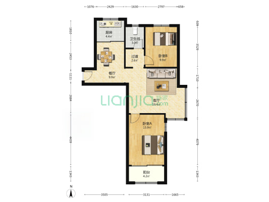 康城花园二区 2室2厅1卫 94平方