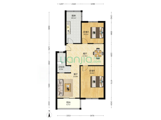 鹦鹉大道17号 2室2厅1卫 87平方