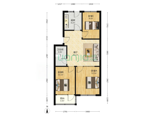 车家沟商住 3室1厅1卫 86平方