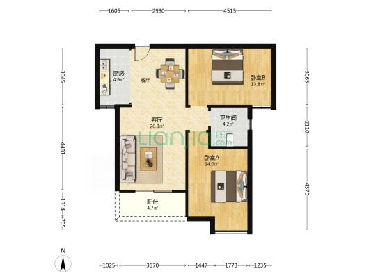 香江龙湾西苑 2室1厅1卫 88平方
