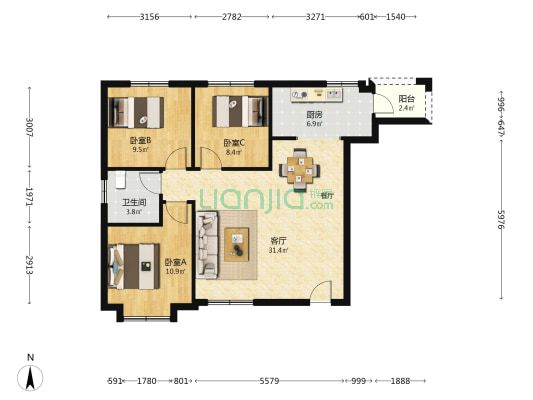 林河世家 3室1厅1卫 103平方