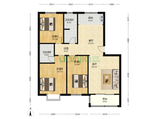 龙锦雅苑 3室2厅2卫 126平方