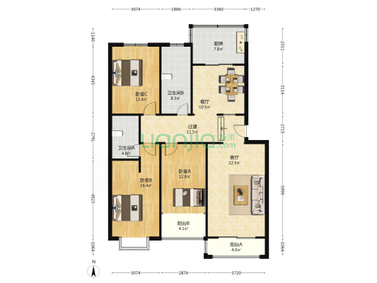 北崂路 3室2厅2卫 144平方