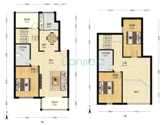 康居园 3室2厅2卫 110平方