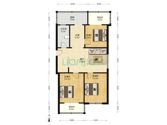 山西省气象台 3室1厅1卫 94平方