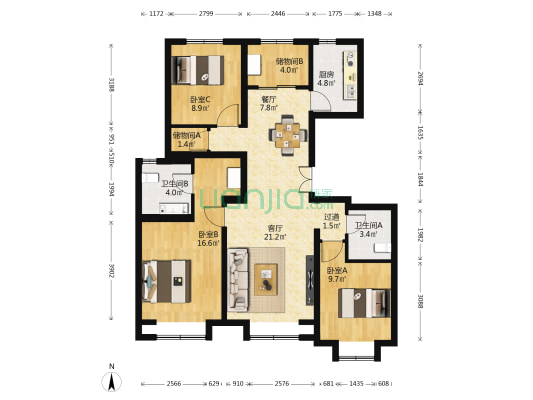 亦庄橡树湾南区 3室2厅2卫 123平方