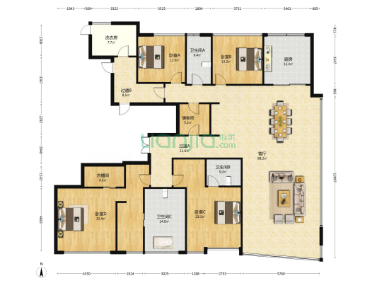 融信江河盛会 4室1厅3卫 346平方