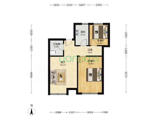西藏路小区 2室1厅1卫 70平方