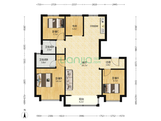 东方和府 4室1厅2卫 119平方