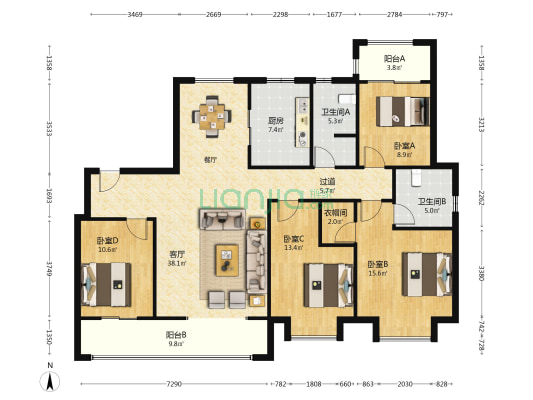 大成院 4室1厅2卫 166平方