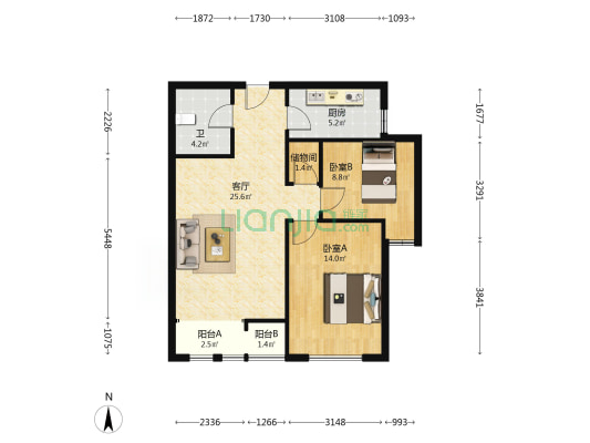 宇泰泰禾世家 2室1厅1卫 89平方