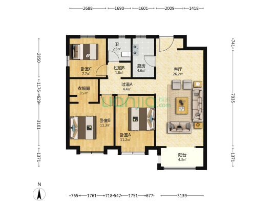 中南君悦府 3室1厅1卫 111平方