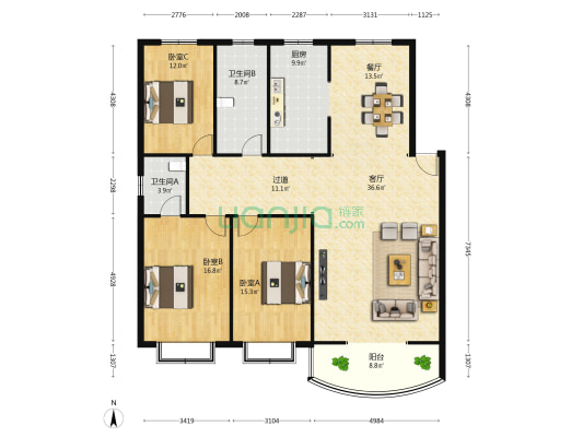紫竹苑 3室2厅2卫 156平方