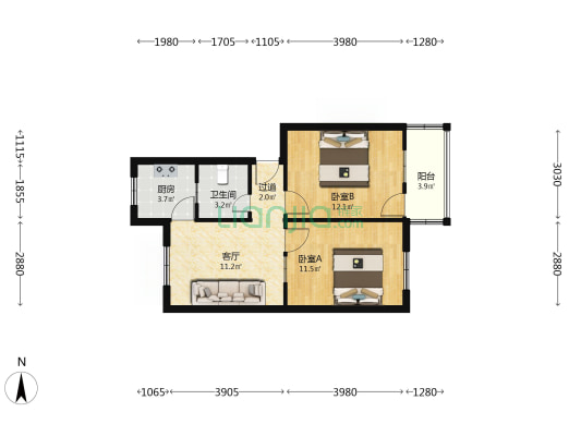 新郑广播电视台家属院 2室1厅1卫 62平方