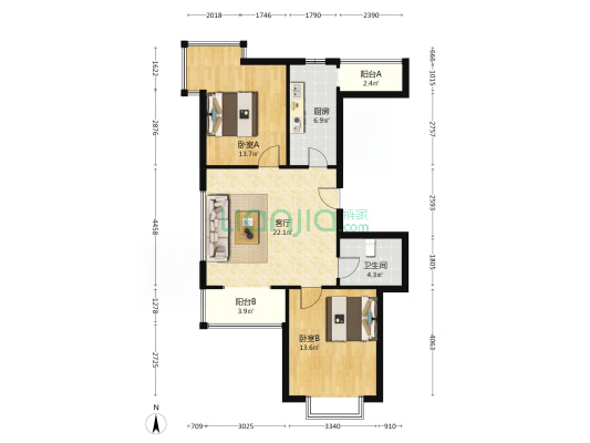 东方仕嘉 2室1厅1卫 99平方