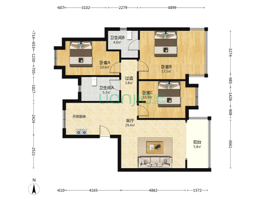 保合太和西院 3室1厅2卫 105平方