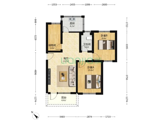 福祥街2号 2室1厅1卫 73平方
