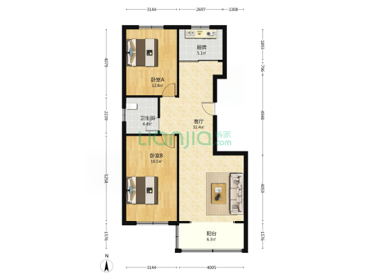北岭消防公寓  2室1厅1卫 101平方