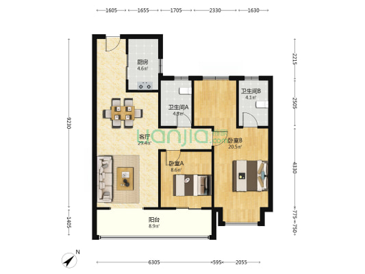 卓越大江 2室1厅2卫 114平方