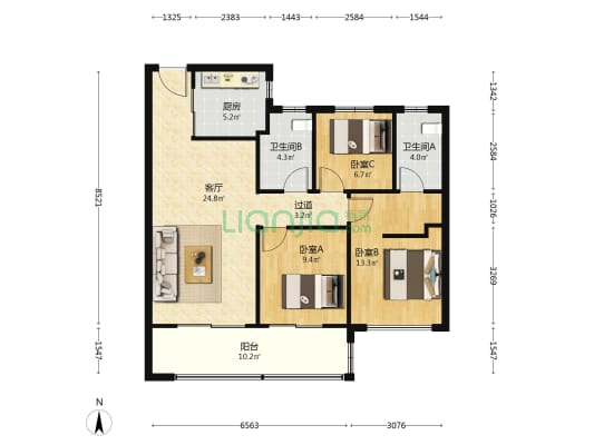 保利瑧誉 3室1厅2卫 105平方