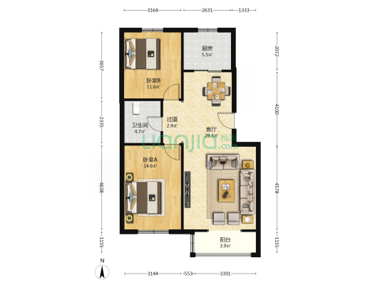 鸿盛家园 2室1厅1卫 90平方