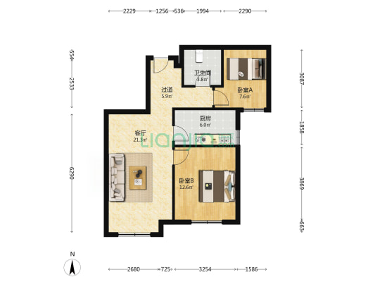 万科金域国际A区清雅苑 2室1厅1卫 82平方