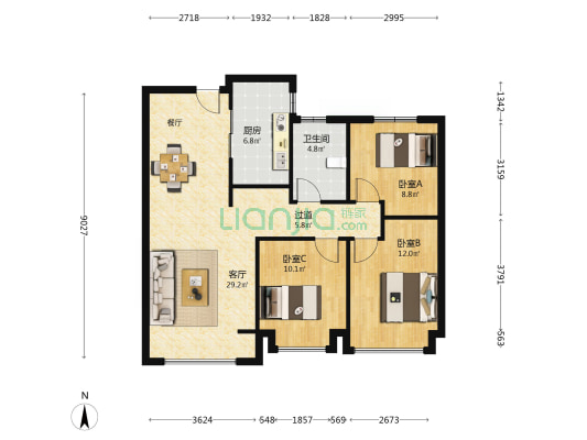 科为城学府 3室1厅1卫 108平方