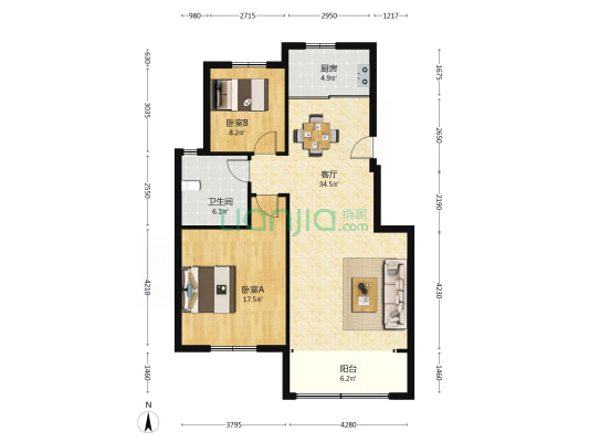 新巷花园 2室1厅1卫 103平方
