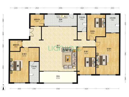 万科·颐和玲珑花园 4室1厅3卫 255平方