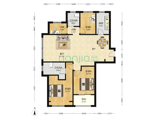 中南春风南岸 4室1厅2卫 125平方