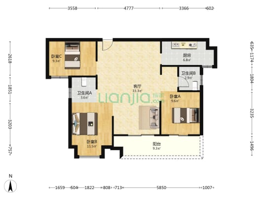 天创产投·芳草雅境 3室1厅2卫 117平方