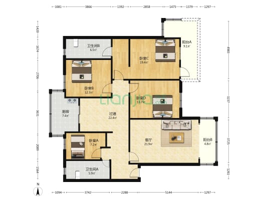 128大院 4室1厅2卫 142平方
