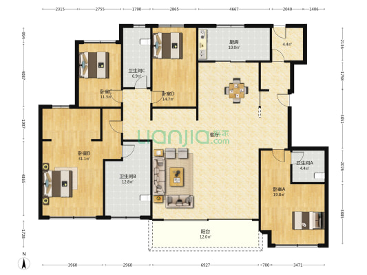 狮子山澜庭 4室1厅3卫 228平方