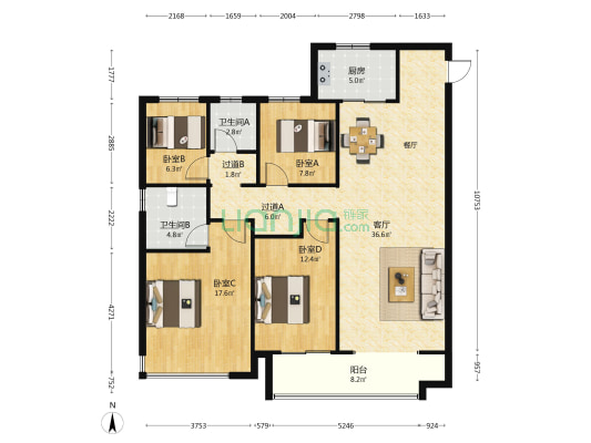 金科御府天宸二期 4室1厅2卫 143平方