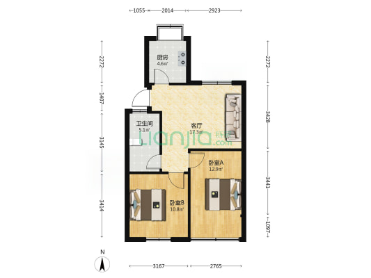 中建三局四公司 2室1厅1卫 61平方