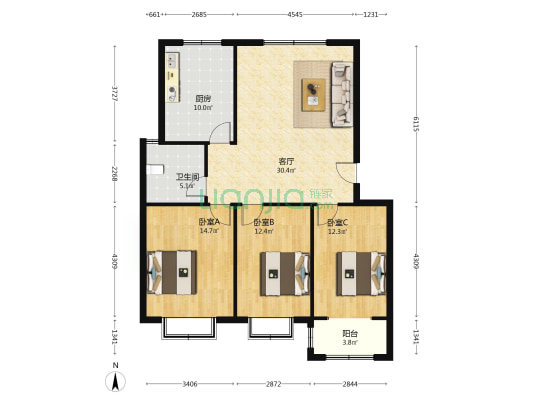 华庭雅居 3室1厅1卫 109平方