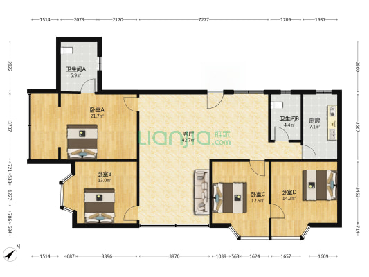 广州路94号 4室1厅2卫 147平方