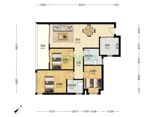 四季雅园 3室1厅2卫 109平方