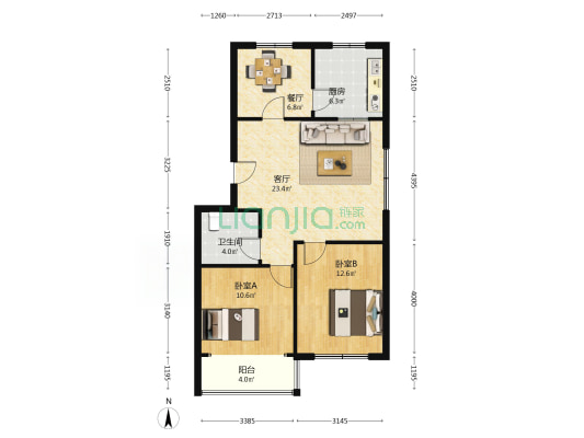 红石崖福泰花园 2室2厅1卫 86平方