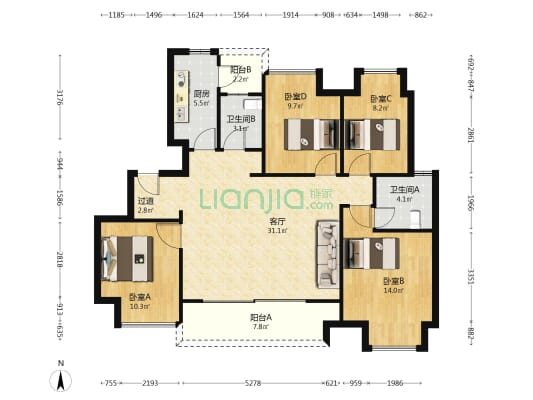 光明拾光里MOMΛ 4室1厅2卫 114平方